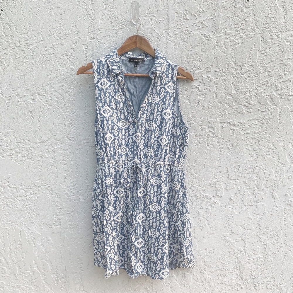 Derek Heart Cotton Tribal Print Denim Dress Size L